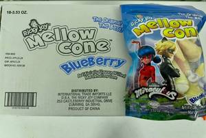 lot 128 image: 18x 3.5oz Mellow Cones-Blueberry-Tastes like a Peep in an Ice Cream Cone