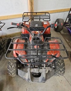 lot 6 image: Red Spider Themed Youth ATV with Custom Racks