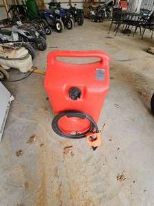 lot 10 image: DuraMax Flo n Go 14-Gallon Red Fuel Caddy with Hose