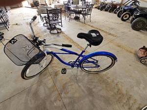 Used Blue and White Schwinn Cruiser Bicycle with Basket