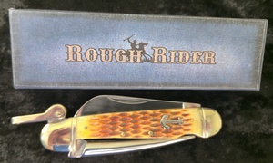 lot 13 image: Rough Rider  Amber Jigged Bone Handles Marlin Spike Pocket Knife RR535