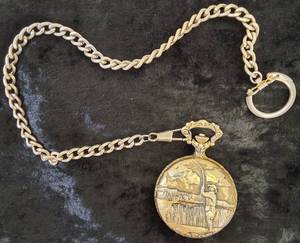 lot 30 image: Vintage Wittnauer Geneve Fishing Scene Pocket Watch