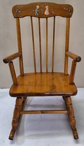 lot 55 image: Vintage 1950s Oak Hill ChildsToddler Rocker Colonial Style