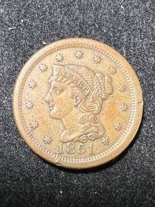 lot 07 image: 1851 US BRAIDED HAIR LARGE CENT AU