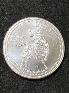 lot 14 image: 1 TROY OZ .999 FINE SILVER BULLBEAR ROUND