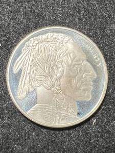 lot 33 image: 14 OZ .999 FINE SILVER BUFFALO INDIAN ROUND
