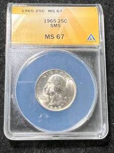 lot 38 image: 1965 US WASHINGTON QUARTER ANACS MS67
