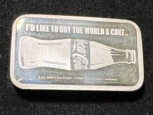 lot 52 image: 5 TROY OZ .999 FINE SILVER COCA COLA BAR