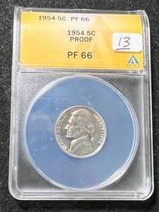 lot 60 image: 1954 PROOF US JEFFERSON NICKEL ANACS PF66