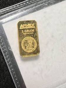 lot 64 image: 1 GRAM .999 FINE GOLD APMEX BAR