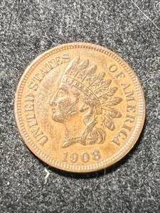 lot 72 image: 1908 US INDIAN HEAD CENT AU