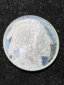 lot 85 image: 14 OZ .999 FINE SILVER BUFFALO INDIAN ROUND