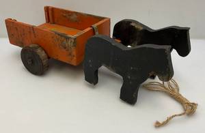 lot 10 image: Antique Handmade Horse & Buggy Pull Toy