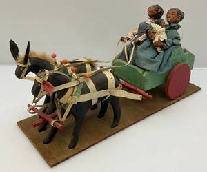 lot 11 image: Antique Handmade Tale Of Woe Cotton Cart  18 x 8 12 (One Horse Has Ears Missing)