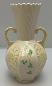 lot 13 image: Vintage Belleek Ireland Porcelain Hand Decorated Vase 7 75