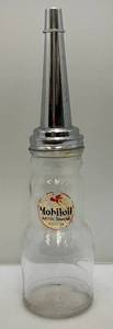 lot 15 image: Vintage Mobiloil Artic Special Glass Oil Bottle With Chome Lid