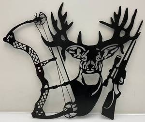 lot 47 image: 19 x 22 12 Powder Coated Metal Hunting Collage Wall Hanging