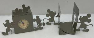 lot 88 image: Disney Mickey Mouse Metal Clock And Book Ends