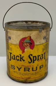 lot 120 image: RARE Vintage Jack Sprat Brand Golden Syrup Collectible Ten Pound Can with Lid