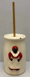lot 125 image: Ceramic Aunt Jemima Butter Churn 13 14 Tall Has Cracks & Chips Present