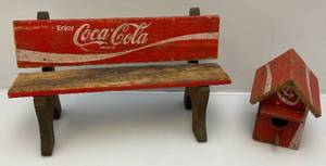 lot 131 image: Handmae Coca-Cola Bird House & Miniature Bench