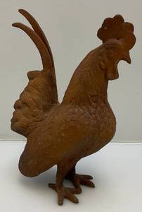 lot 135 image: Antique 10 12 Tall Cast Metal Rooster Lawn OrnamentDoor Stop