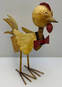 lot 144 image: Metal Chicken Lawn Dcor Piece With Spring Neck 18