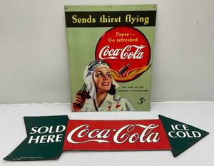 lot 151 image: Vintage Tin Coca- Cola Signs 1 8 34 x 27 1 12 12 x 16