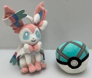 lot 182 image: Tomy Pokemon Evolution Pink Sylveon Eevee Plushie 9 And 5 Poke Ball
