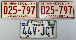 lot 200 image: Set Of 1977 Minnesota License Plates Never Used & Vintage Texas Trailer Plate