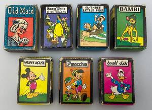 lot 206 image: Vintage Disney Russell Miniature Card Games Vol. 1 - 6 And Old Maid Vol. 1 In Original Boxes (VERY COOL)