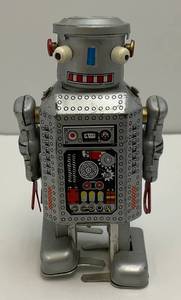 lot 235 image: 1970s Tin Litho RARE Wind Up Toy Walking Robot MS249 (WORKS) No Key