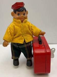 lot 236 image: Vintage Tin Bellboy Wind Up WSuitcase With Key (WORKS) 5.75 Tall