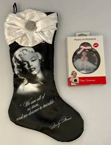 lot 242 image: Vintage Marilyn Monroe Christmas Silk Stocking 17  & Ornament (NIB)