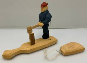 lot 265 image: 1980s Handmade Wooden Folk Art Toy Man Chopping Wood 6 t x 8 L x 2 W