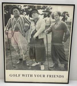 lot 291 image: Framed Behind Glass Vintage Three Stooges Golf With Your Friends Poster 22 x 26
