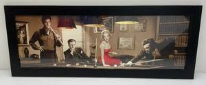 lot 297 image: Vintage Framed Behind Glass Legal Action By (Chris Consani) Print Elvis, James Dean, Marilyn Monroe & Humphrey Bogart 15 12 x 29 12