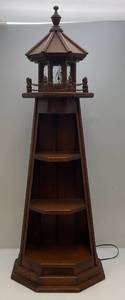 lot 300 image: 48 Tall Handmade Wood Light House Book Shelf With Light