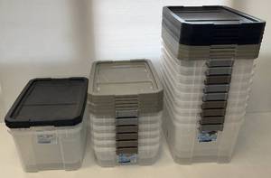 lot 306 image: Misc. Totes With Lids  10 Gallon  6 19 Gallon  11 (Two Missing handles)
