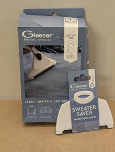 lot 70 image: Gleener Fabric Shaver with Lint Brush Sweater & Fuzz Remover, Plastic, White, 7.5 Height, No Battery Needed With Sweater Saver