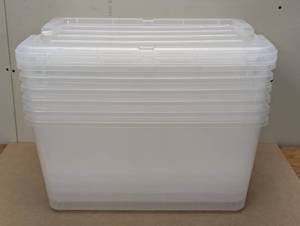 lot 14 image: IRIS USA 45 Quart Plastic Storage Container Bin with Latching Lid, Pearl, 6 Pack