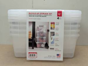 lot 30 image: IRIS Buckle Up Storage Set, 12.9 Quart, Clear, 4 ct