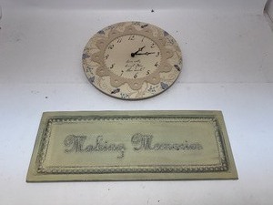 lot 10 image: Wall art and Clock
