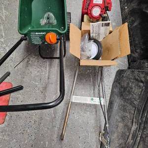 lot 31 image: Mantis Garden Tiller and Scotts Fertilizer Spreader