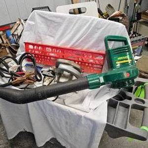 lot 81 image: Weedeater Blower, SkilSaw, Jumper Cables, Etc