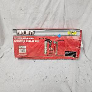lot 111 image: Wel-Built Deluxe AirHand Grease Gun, Like New in Box