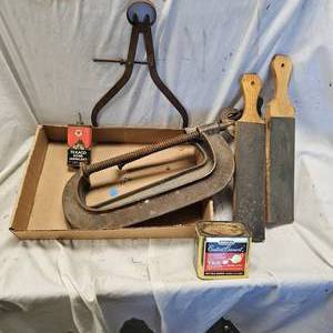 lot 128 image: 2-12 C-Clamps and Misc Tools