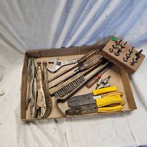 lot 130 image: Pliers, ViseGrips, Allen Socket Set, Electrical Pliers and More