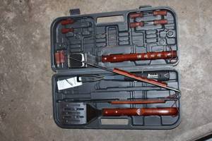 lot 64 image: Deluxe BBQ Grilling Tool Set with Heat Resistant Handles