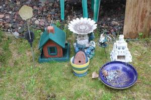 lot 82 image: Garden Decor Collection with Gnome Statues and Birdhouse